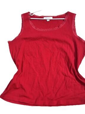 JM collection Y2K Lace lined Tank Top Red Romantic summer Cotton Sz L